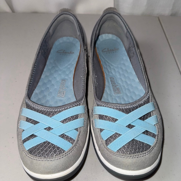 Clarks Shoes - Women's Clarks Aria Pump Outdoor SlipOn Flat Shoes Size 8 Medium Blue Gray